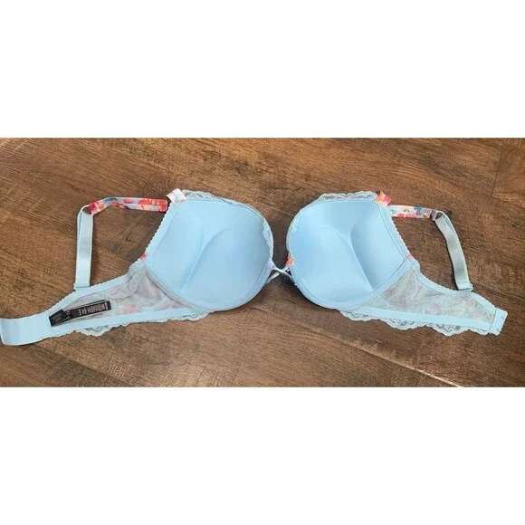 Victorias Secret 36C Bra Floral Bombshell Plunge Padded Underwire Bling Straps - Picture 2 of 4